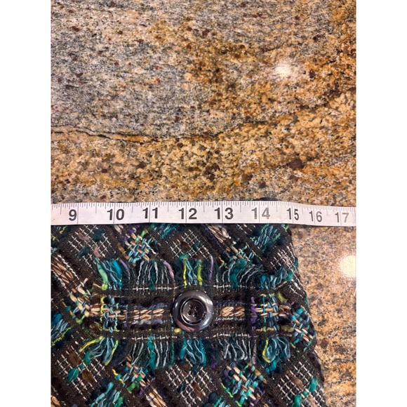 Per Se Blue Tweed Plaid Fringe Accent Skirt Women US 4 UK 6 Wool Silk Blend - Picture 3 of 5